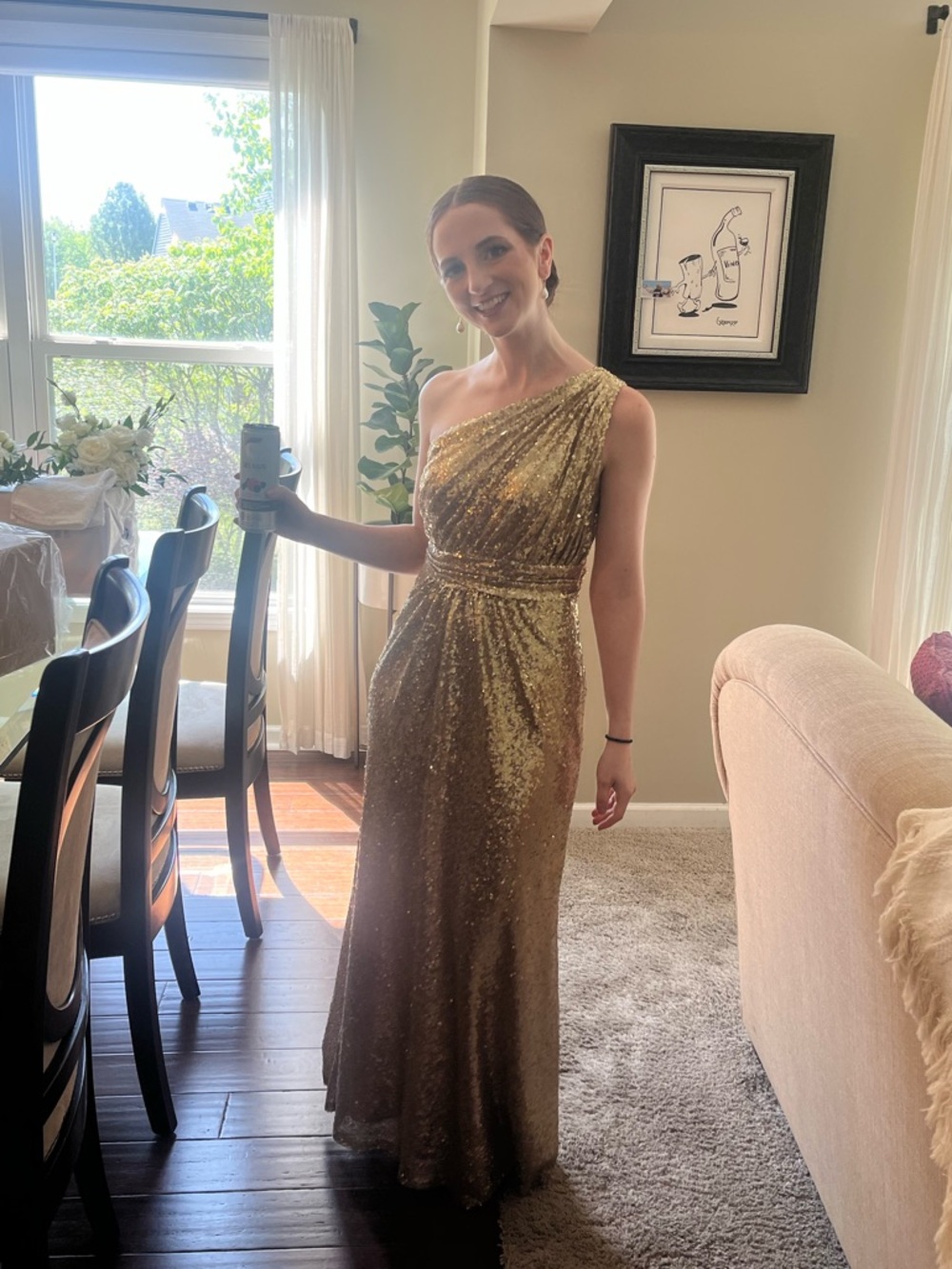 Gorgeous Gold Sequin Bridesmaid Dress - Revelry Starla 204 Women’s 2 Petite Maxi
